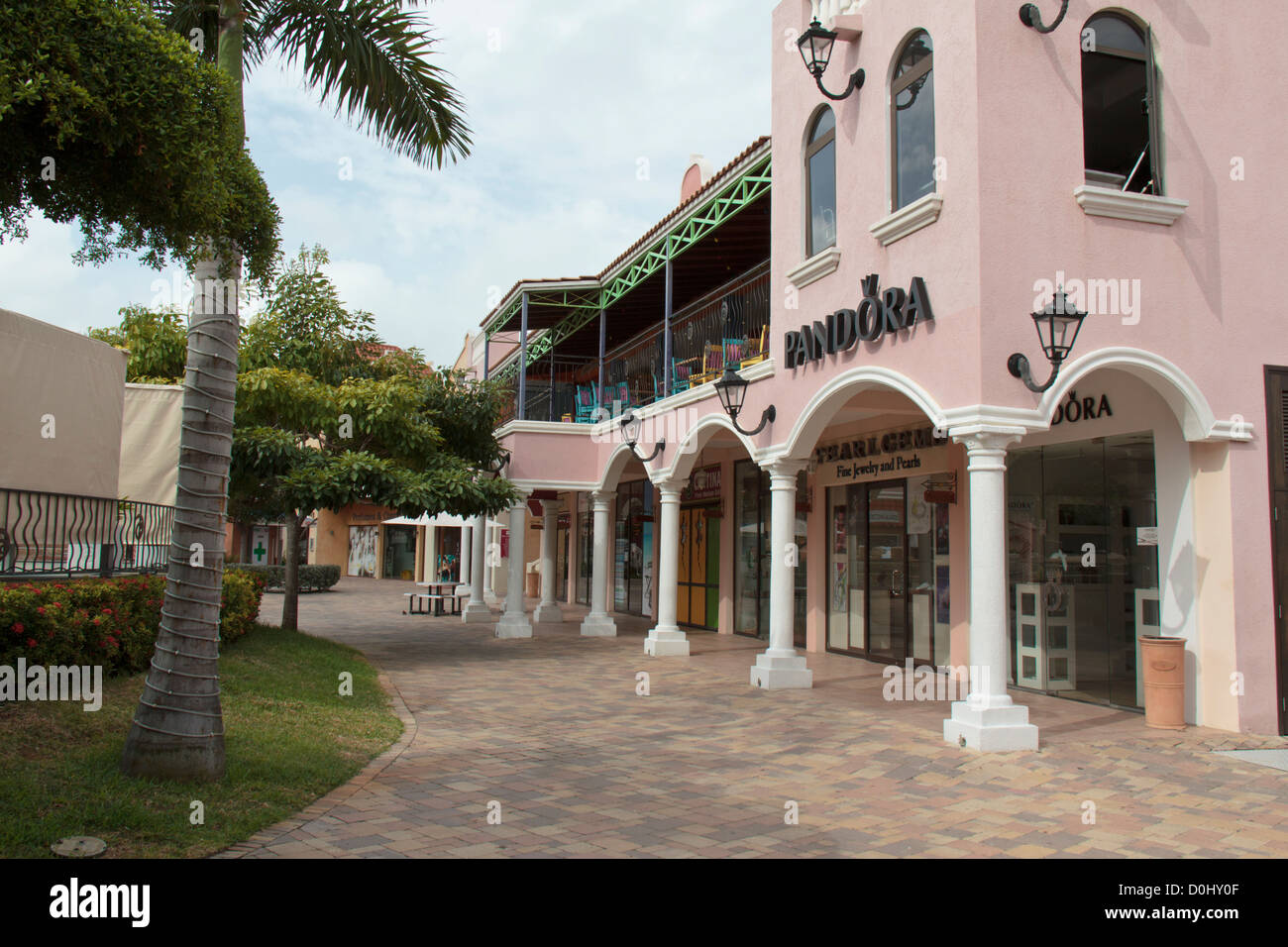 Early morning before stores open at the Paseo Herencia shops Aruba