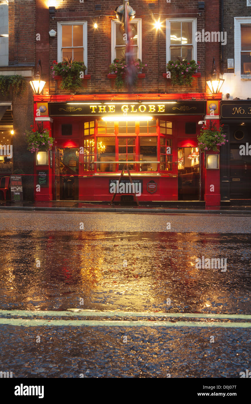 A view of The Globe pub near Covent Garden on a wet day. Stock Photo