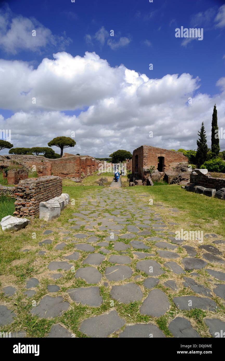 Italy, Rome, Ostia Antica, Decumanus Maximus, roman road Stock Photo