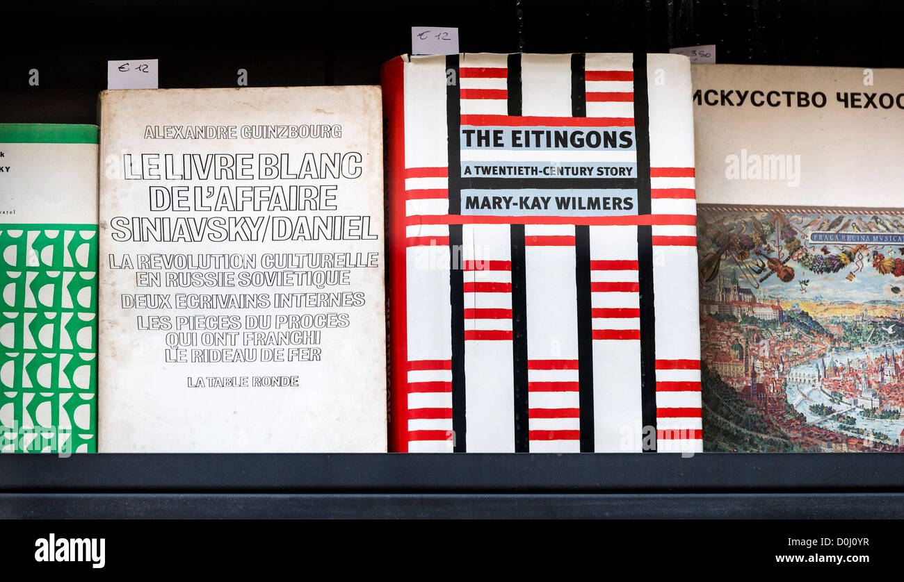 Secondhand books in various languages for sale, on display in the