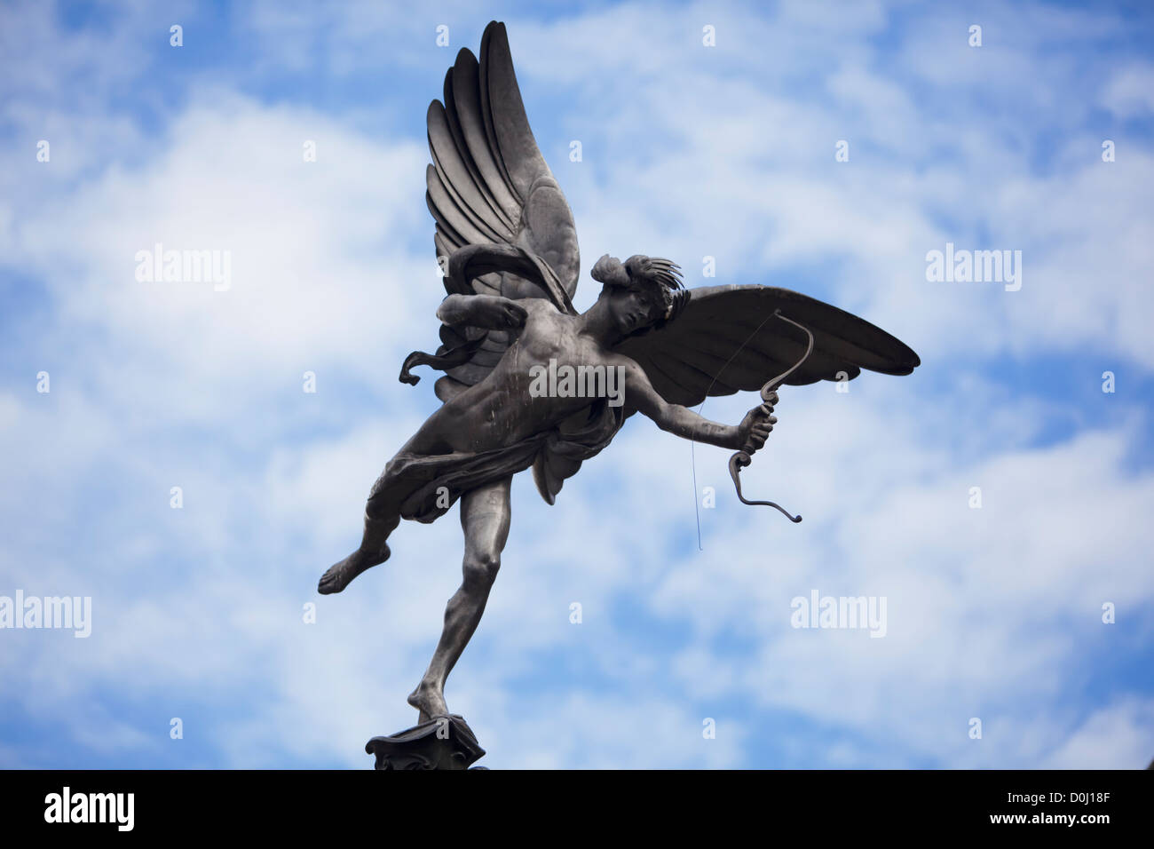 A view of the statue of Anteros perched on top of the Shaftesbury Memorial in Piccadilly Circus. Stock Photo