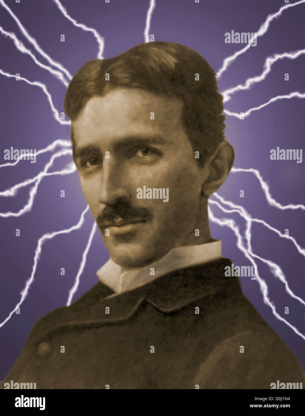 Photo Illustration of Nikola Tesla and Electricity Stock Photo