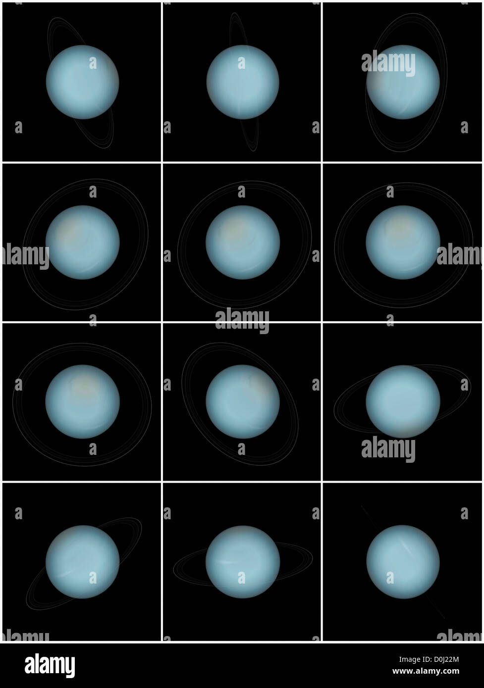 Digital Illustration of Uranus' Appearance From Different Angles Stock