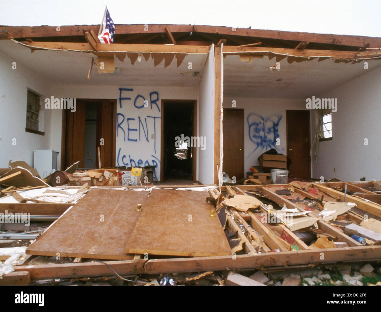 Humor Amidst Destruction: For Rent, Cheap Stock Photo