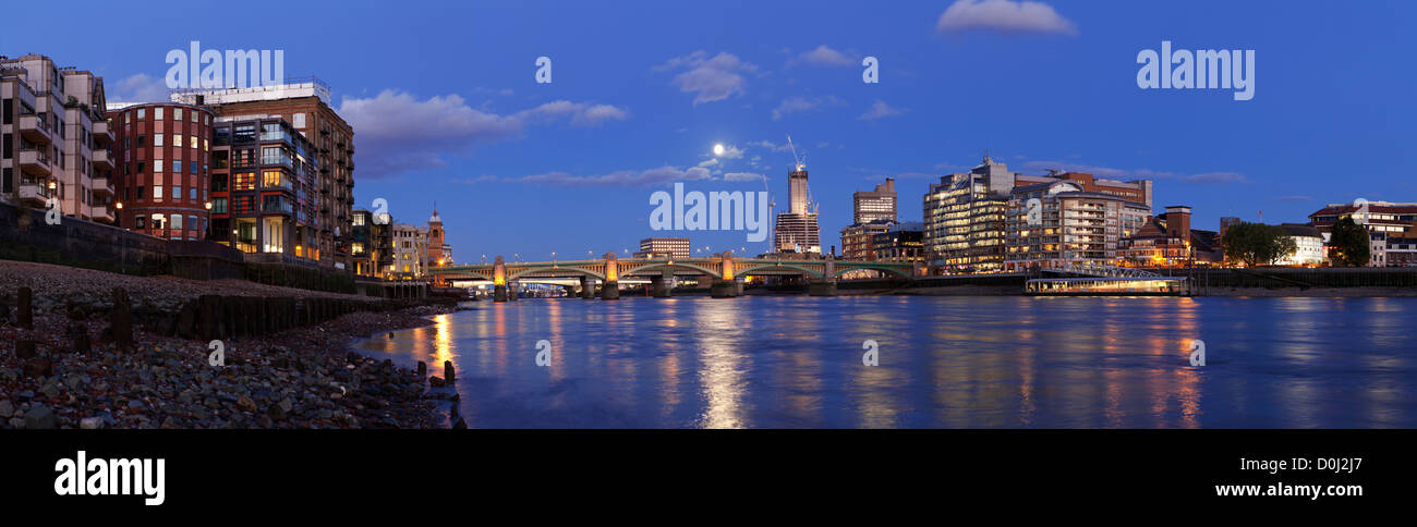 A panoramic view of the south Embankment and the Shard building at London Bridge. Stock Photo