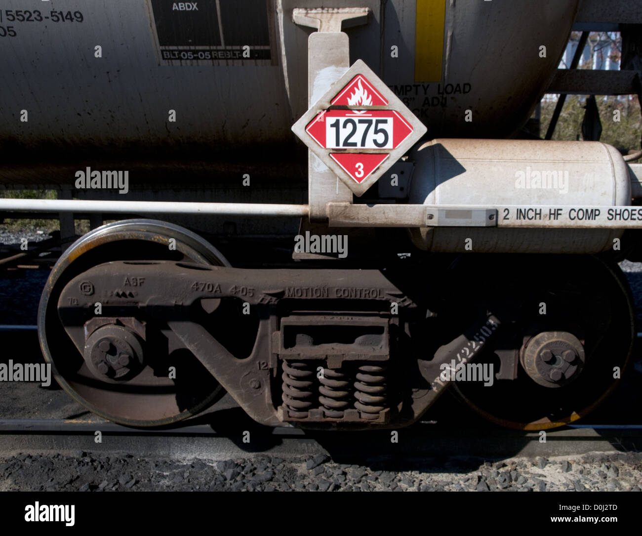 Close-up of tank car carrying propionaldehyde and displaying a placard Stock Photo