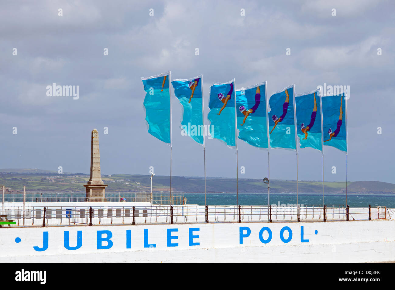 The Jubilee Pool in Penzance decorated with special flags for the Queen's Diamond Jubilee. Stock Photo