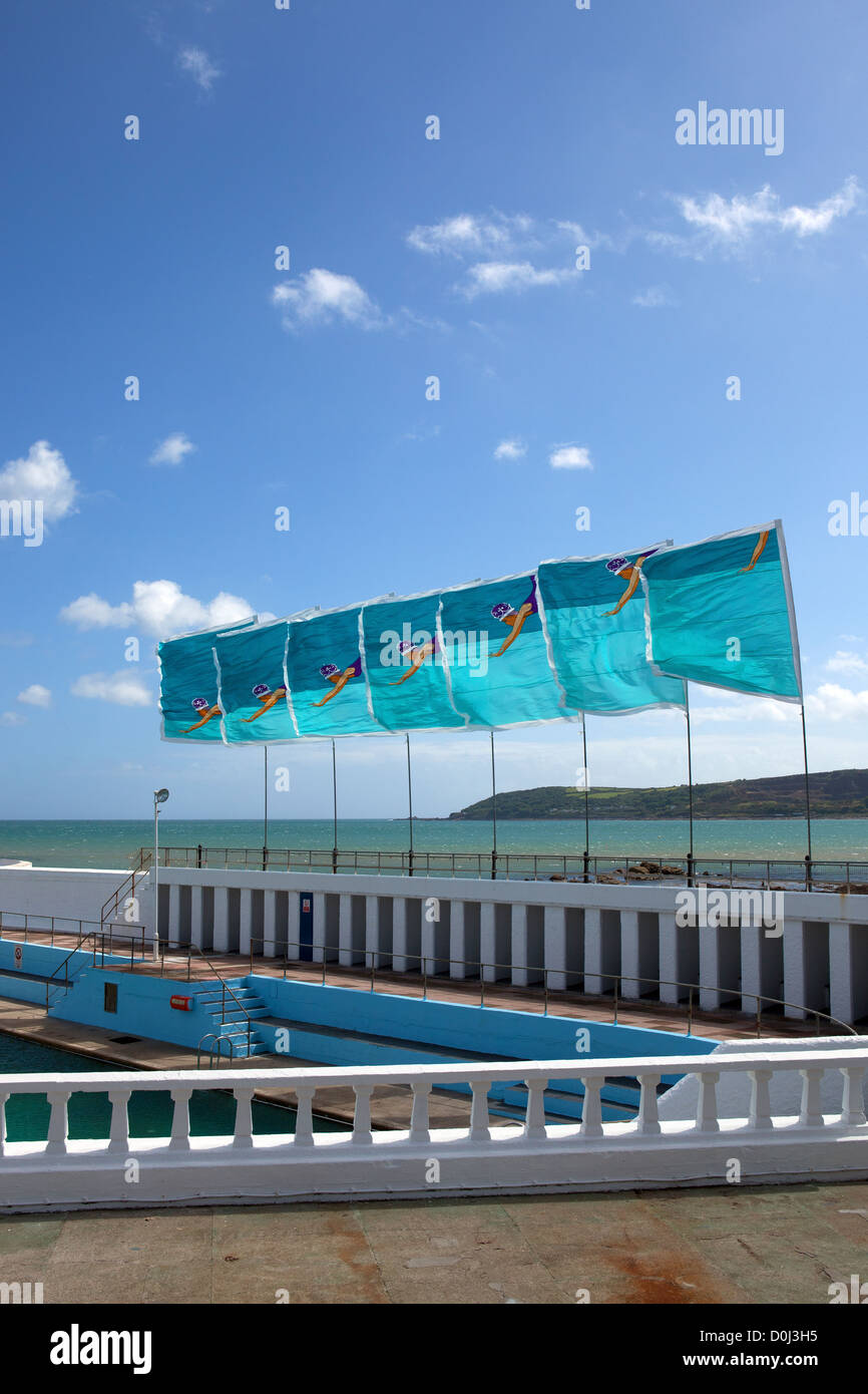 The Jubilee Pool in Penzance decorated with special flags for the Queen's Diamond Jubilee. Stock Photo