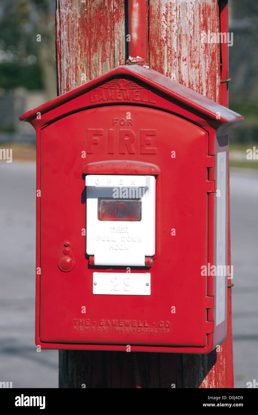 Fire alarm box on street corner Stock Photo