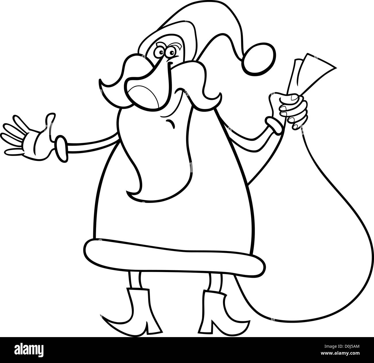 Cartoon Illustration of Funny Santa Claus or Papa Noel with Sack of ...