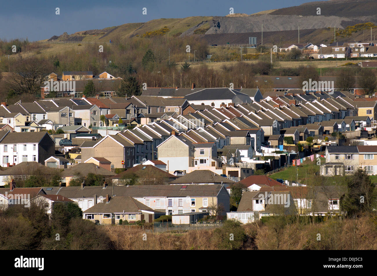 A view across the rooftops of residential property in Merthyr Tydfil. Stock Photo