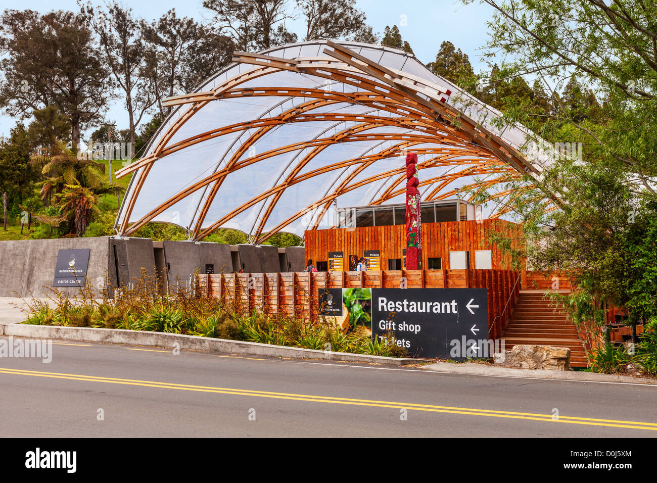 Visitor Centre entrance, Waitomo Glowworm Caves, Waikato, New Zealand. Stock Photo