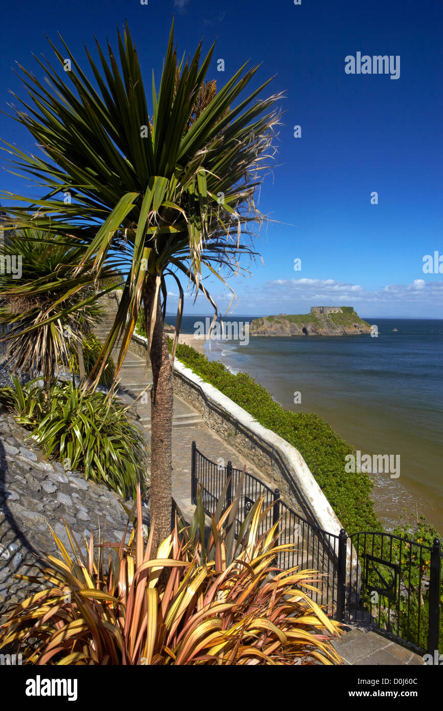 St Catherine's Fort and island which lies off the beach at Tenby. Stock Photo