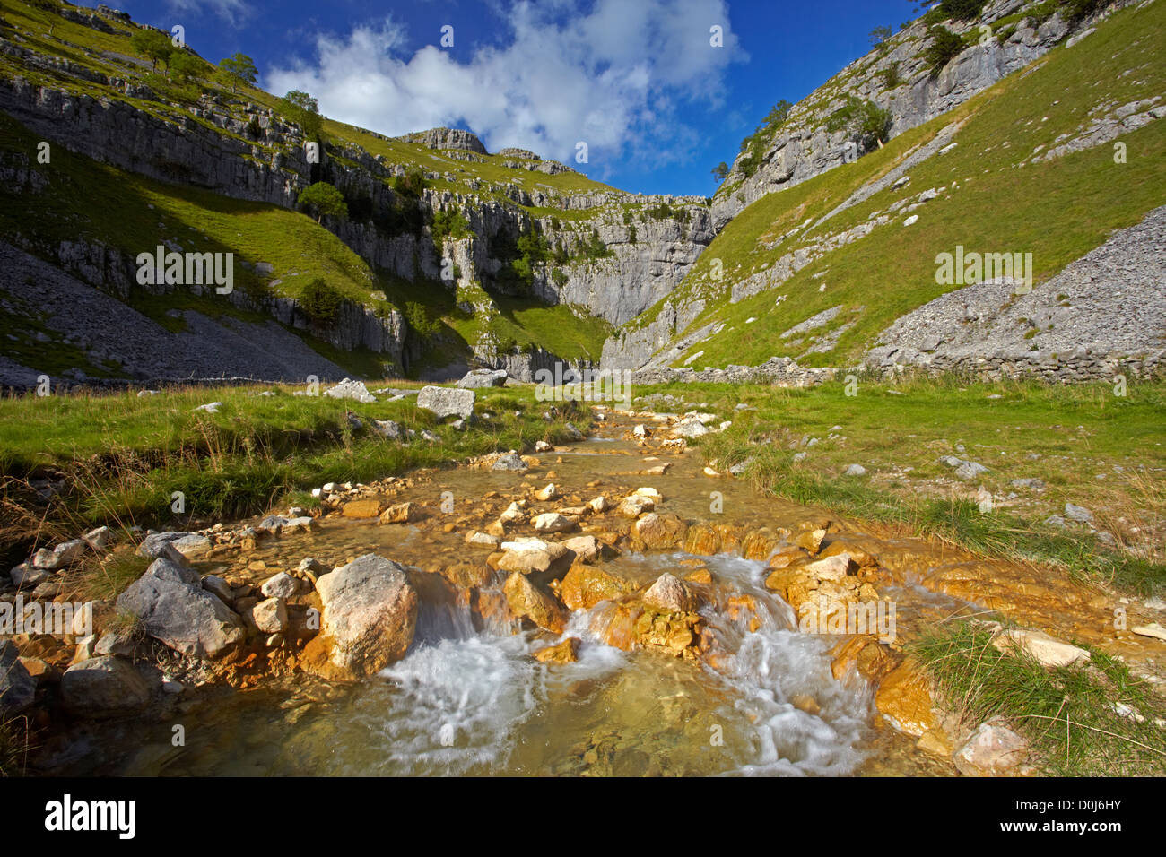 A view of Goredale beck as it flows through the limestone gorge of Gordale Scar. Stock Photo