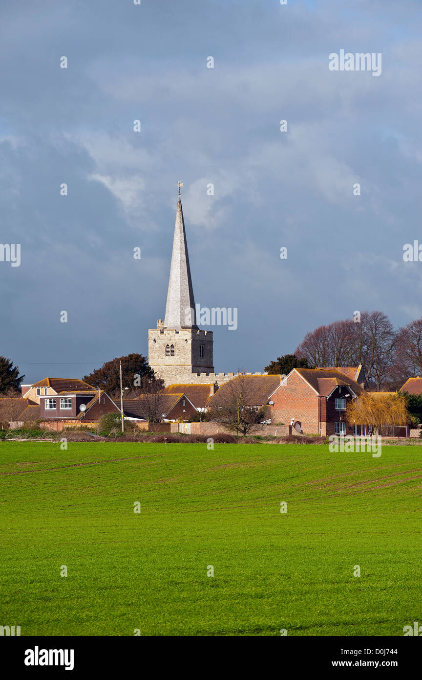 The steeple of a church in the village of Hoo St Werburgh in Kent. Stock Photo