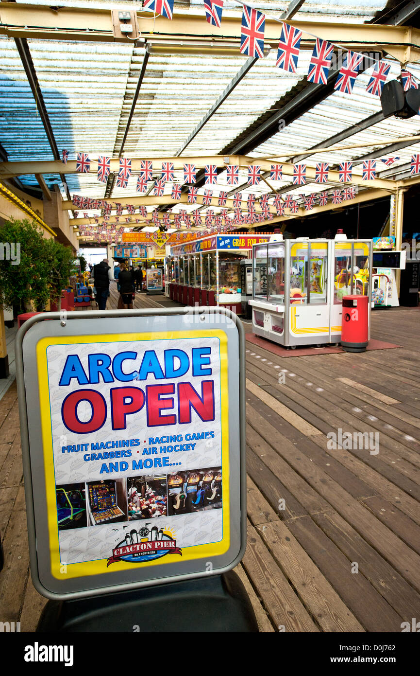 A sign in the amusement arcade on Clacton Pier. Stock Photo