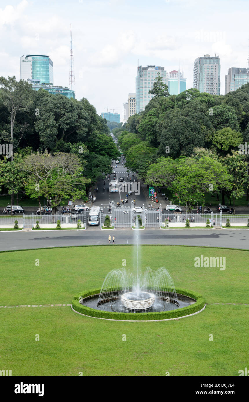 HO CHI MINH CITY, Vietnam - A fountain in the front grounds of Reunification Palace (the former Presidential Palace) in downtown Ho Chi Minh City (Saigon), Vietnam. The palace was used as the command headquarters of South Vietnam during the Vietnam War. Stock Photo
