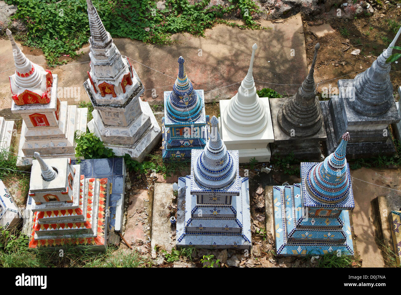 Little Chedis of the Temple Wat Sila Ngu on Ko Samui Stock Photo