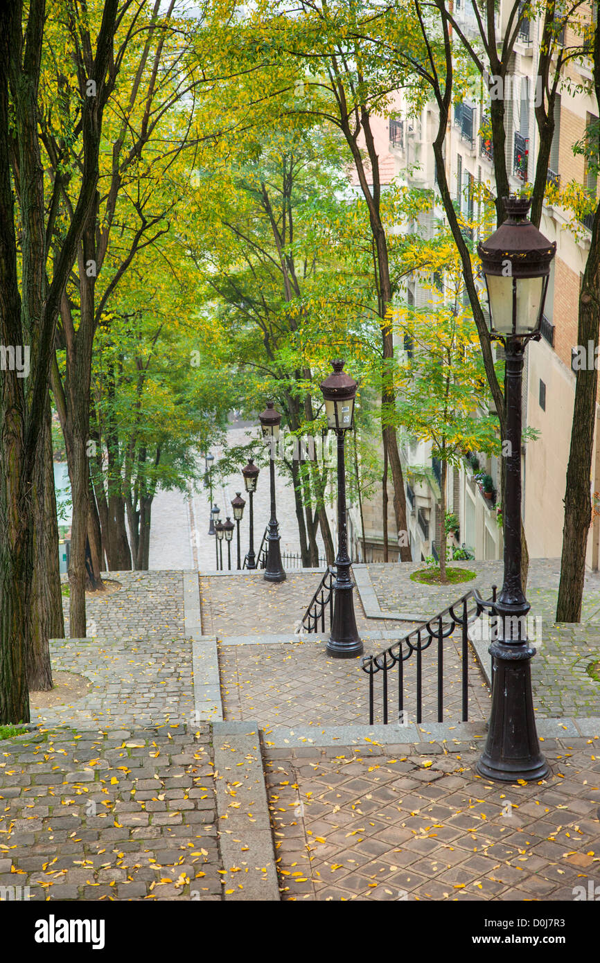 The long steps to Sacre Coeur in Montmartre, Paris France Stock Photo