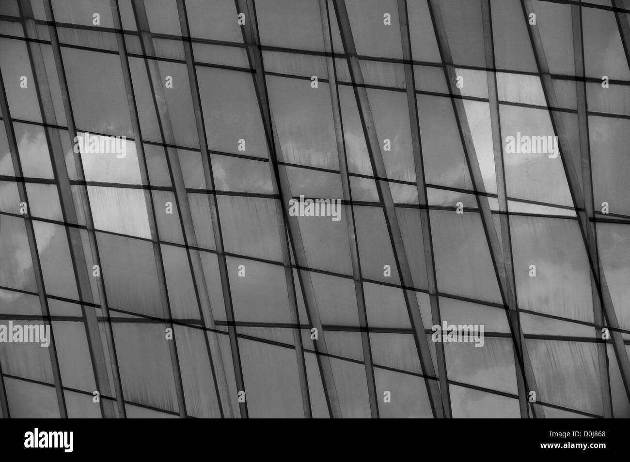 Modern building facade glass panel abstract double exposure. Black and white. Stock Photo