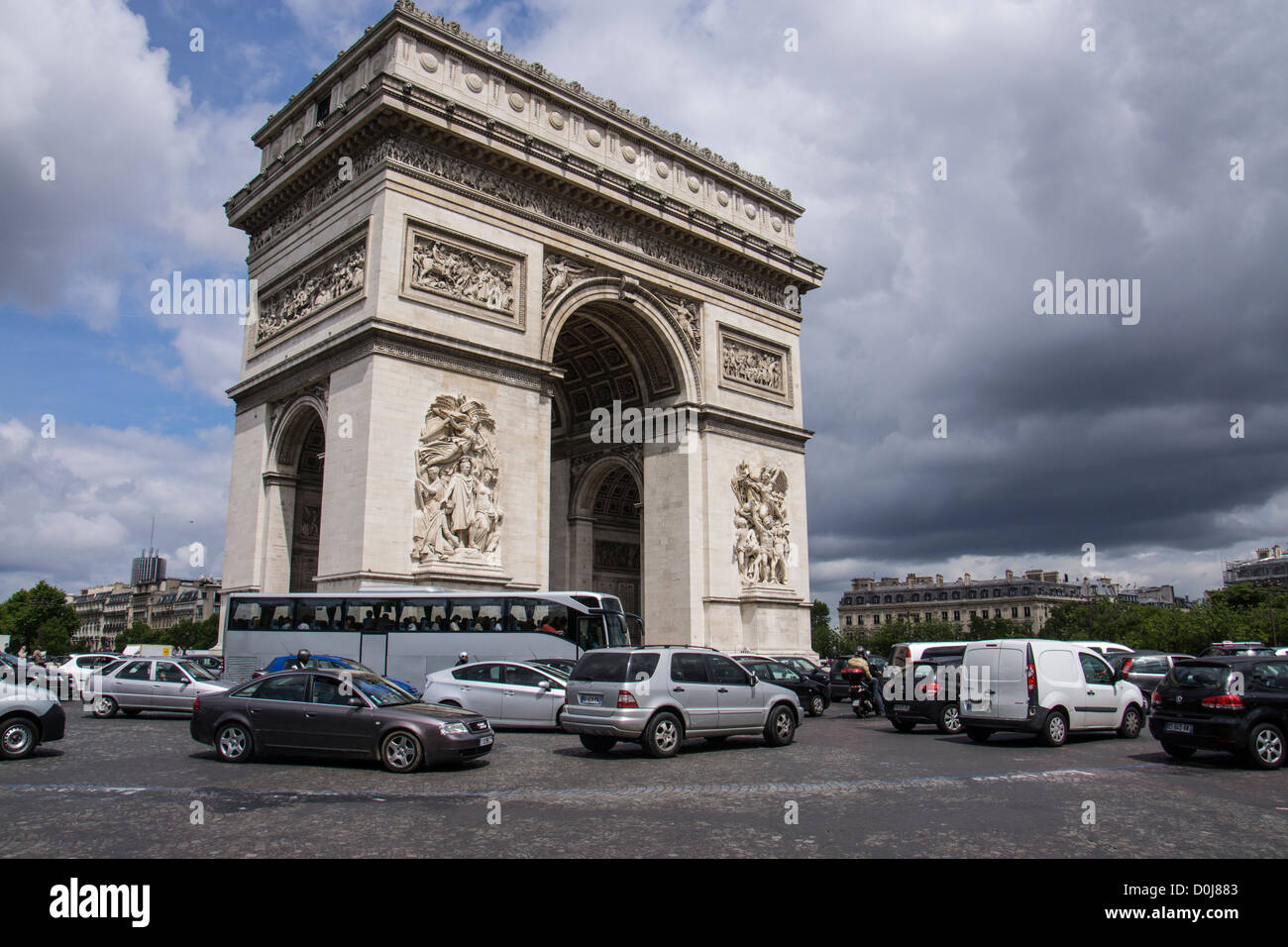 Arc de Triomphe in monument Paris France with traffic Stock Photo