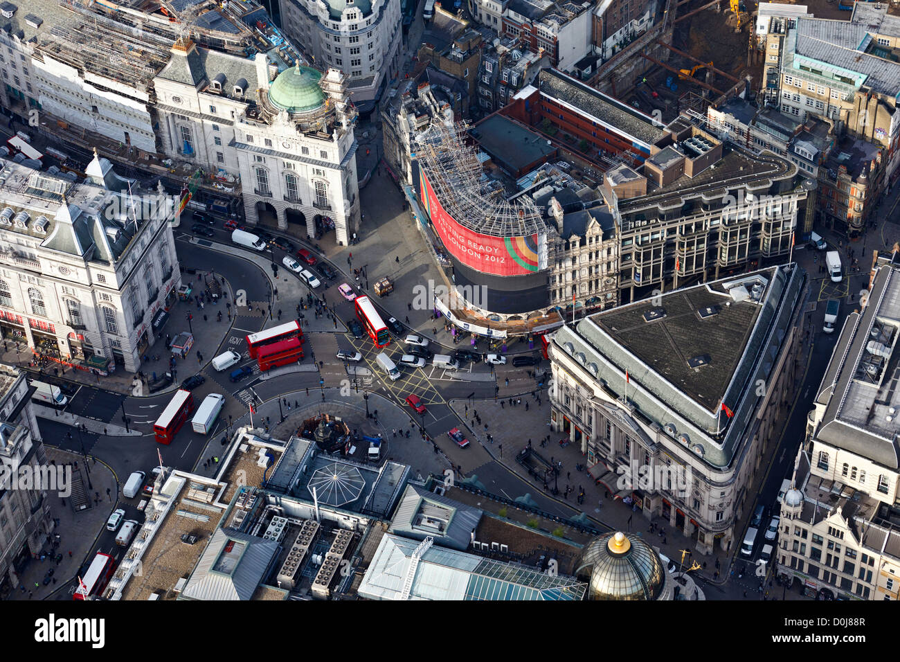 Aerial view of Piccadilly Circus in London. Stock Photo