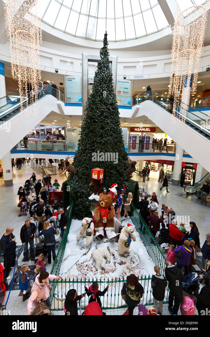 The Santa's Grotto and Christmas tree at The Churchill Centre in Brighton. Stock Photo