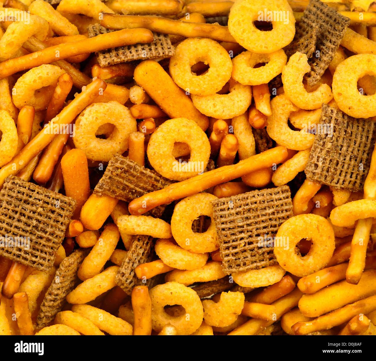 Closeup background of various snacks and junk food Stock Photo