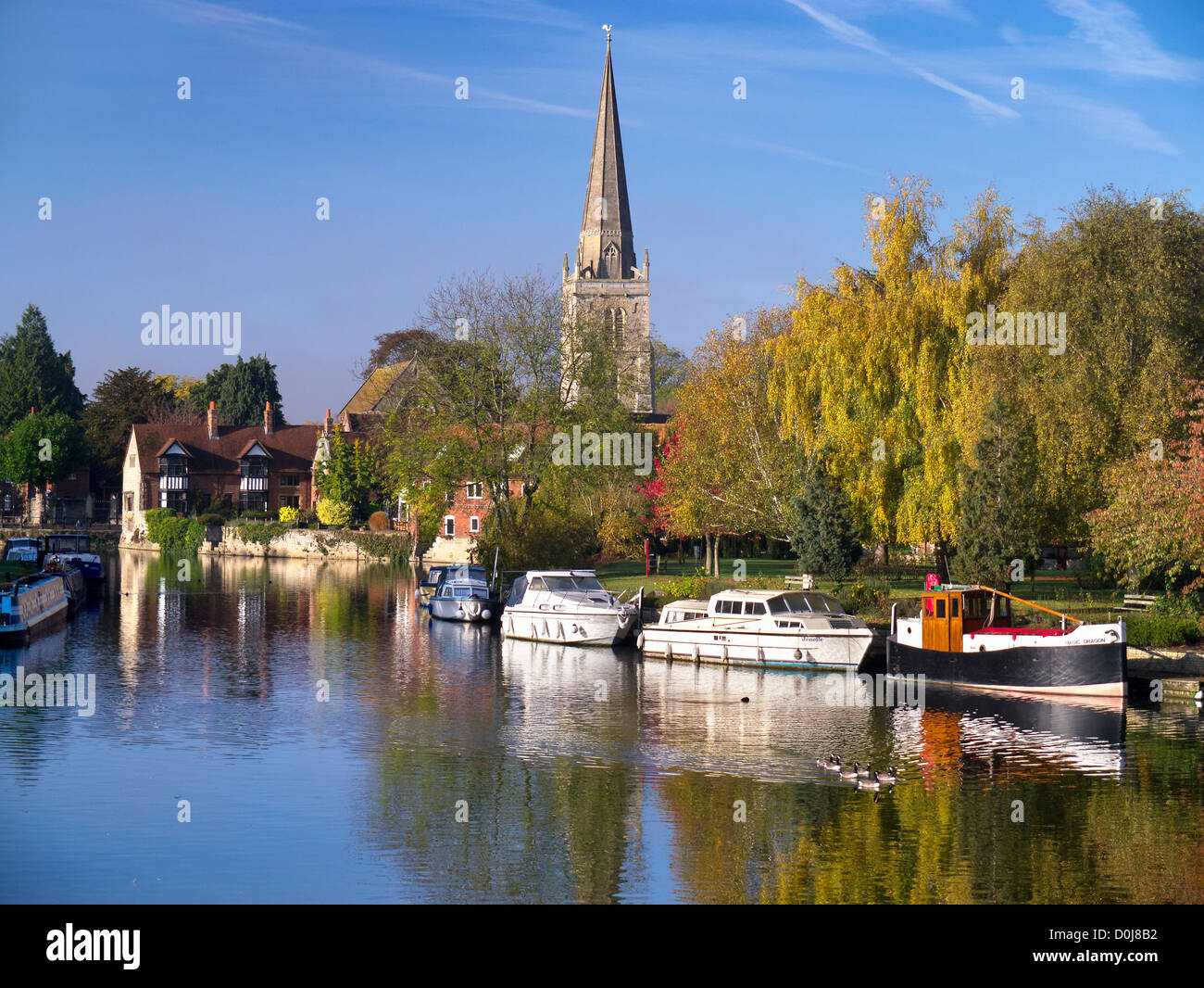 Abingdon viewed from the bridge in early autumn. Stock Photo