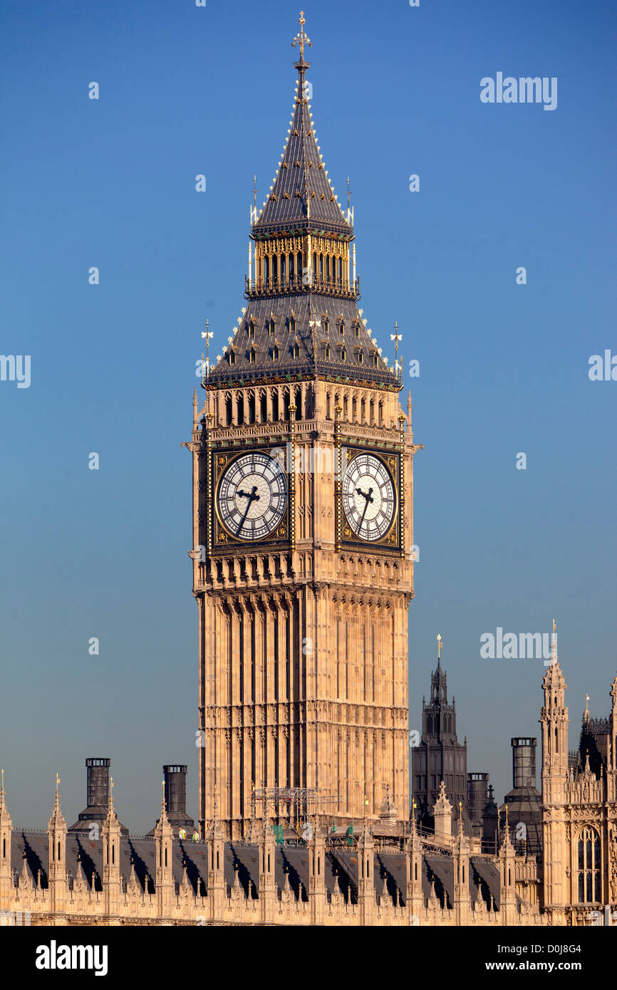 A view toward Big Ben and the Houses of Parliament on an early autumn morning. Stock Photo