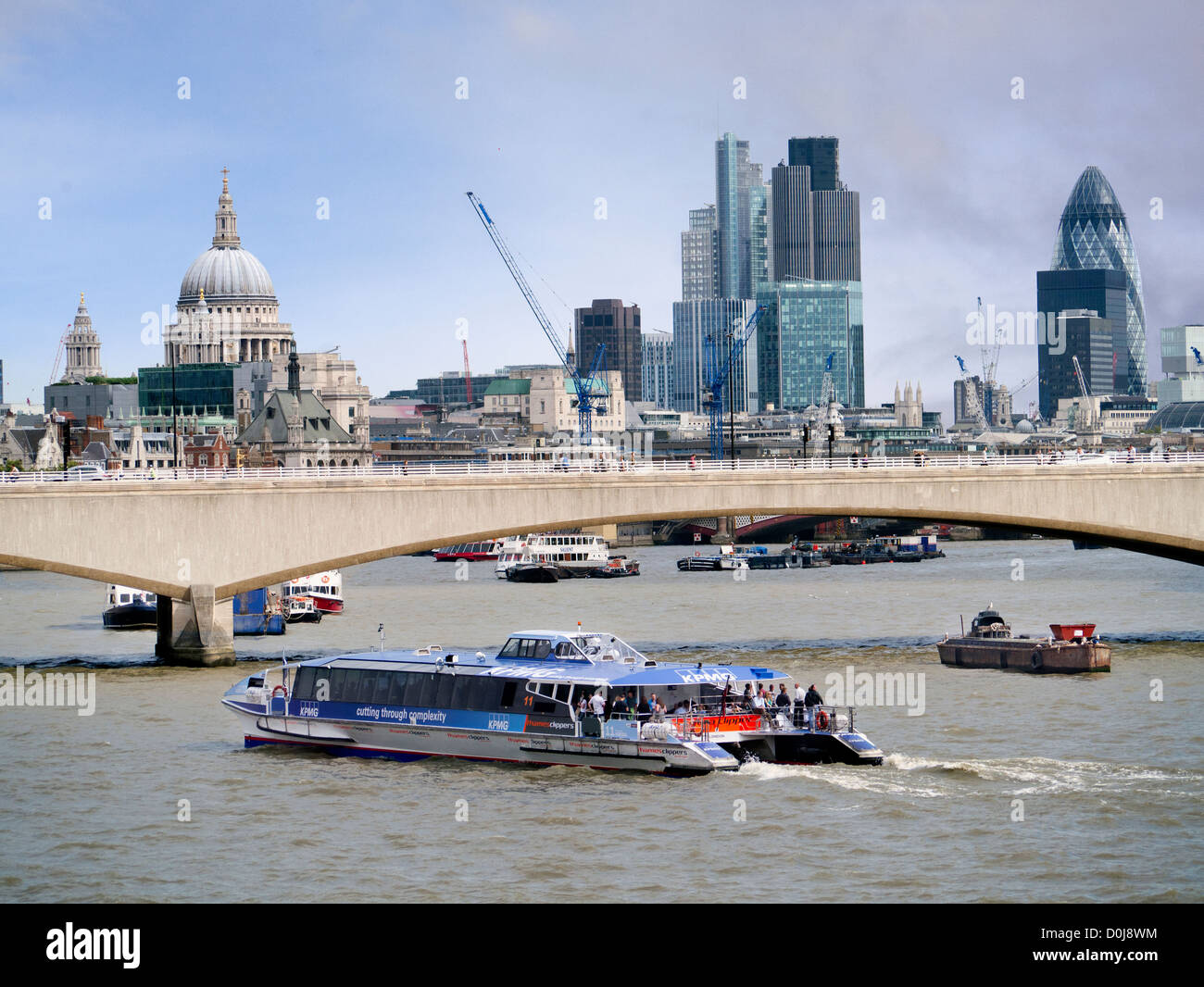 The London skyline from Charing Cross Road footbridge. Stock Photo