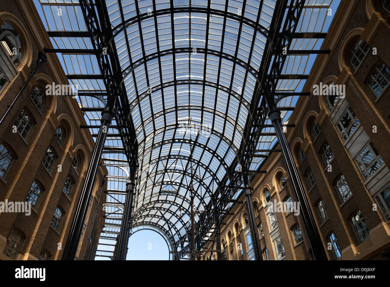 A view up at Hay's Galleria in London which is part of the Jubilee Walk. Stock Photo