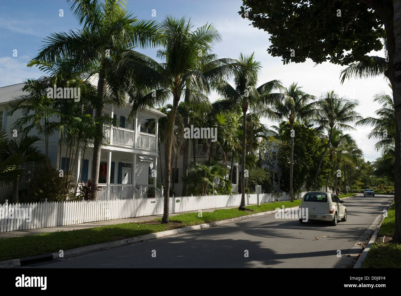 Visitors explore quitet Truman Annex neighborhood, Key West, The Florida Keys, Florida Stock Photo