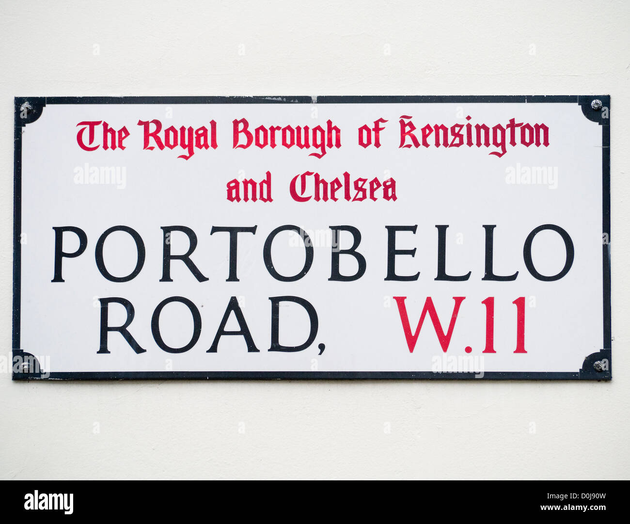 A street sign for Portobello Road market in London. Stock Photo