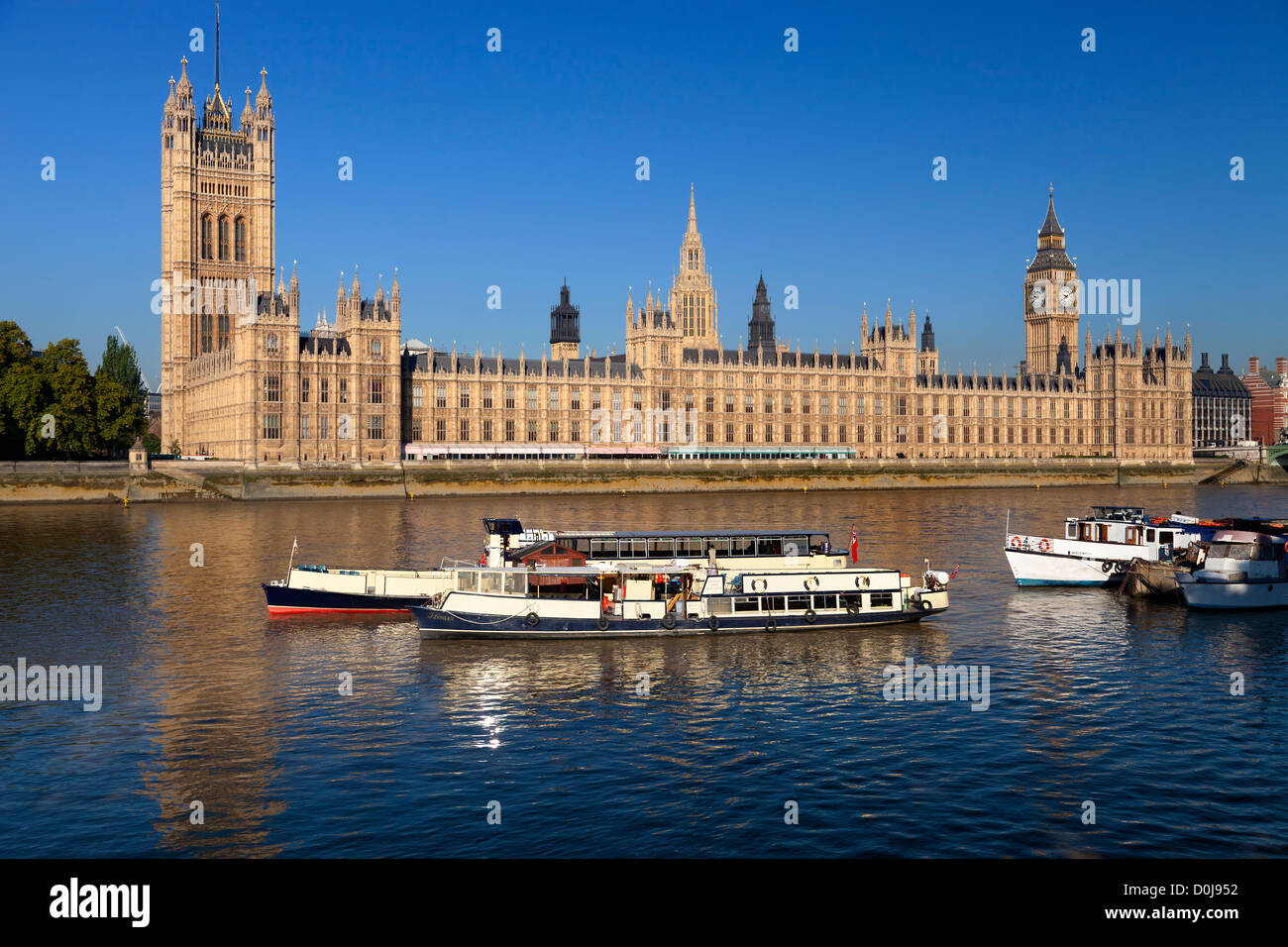A view toward The Palace of Westminster on an autumn morning. Stock Photo
