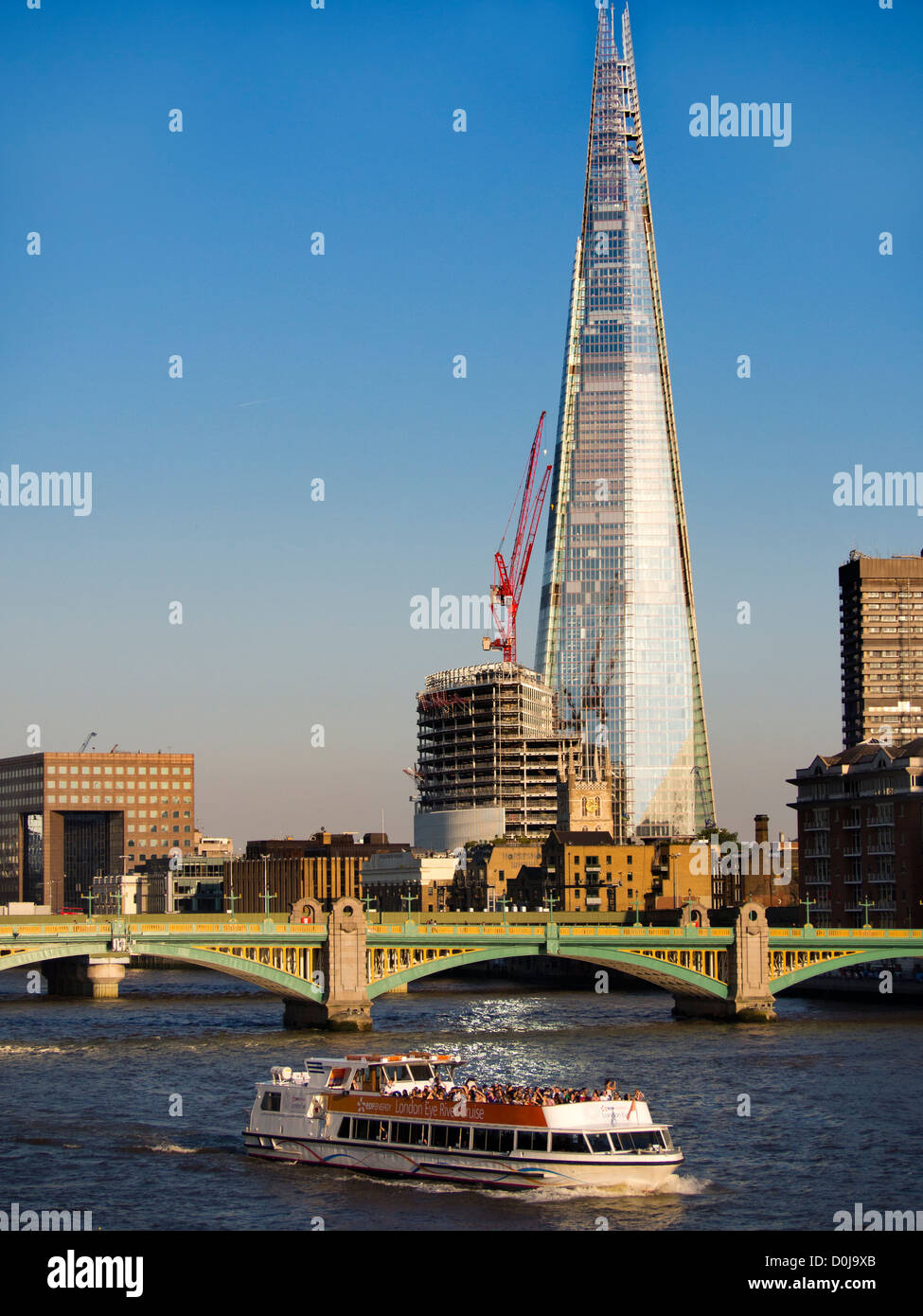 A view toward The Shard from the Millennium Bridge. Stock Photo