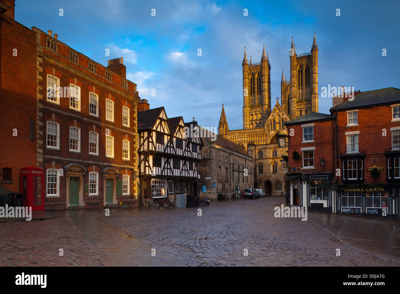 The historic Bailgate area and Lincoln Cathedral. Stock Photo