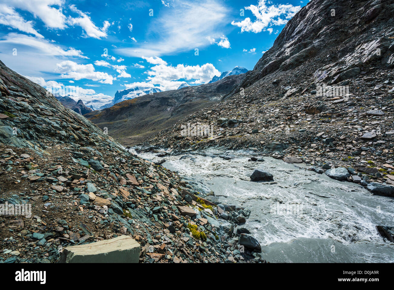 Glacial river near Zermatt, Switzerland Stock Photo