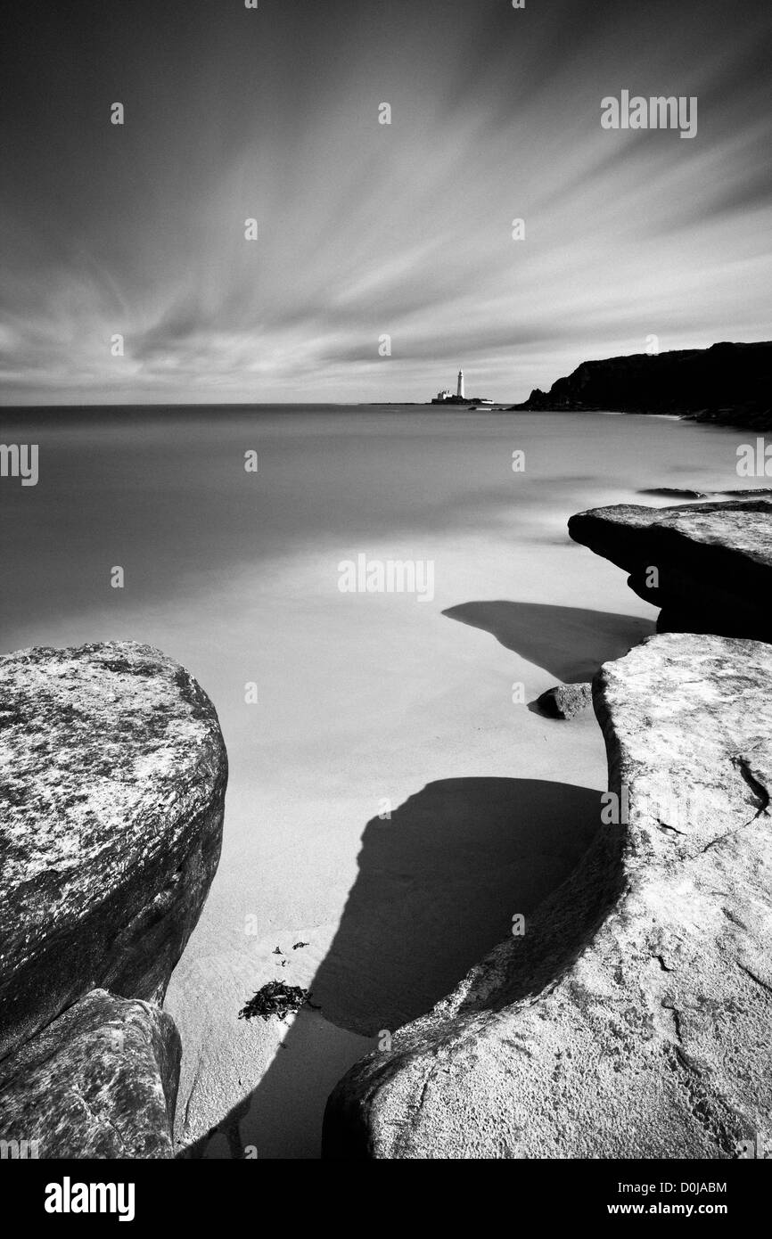 Looking towards St Mary's Island and lighthouse near the town of Whitley Bay. Stock Photo
