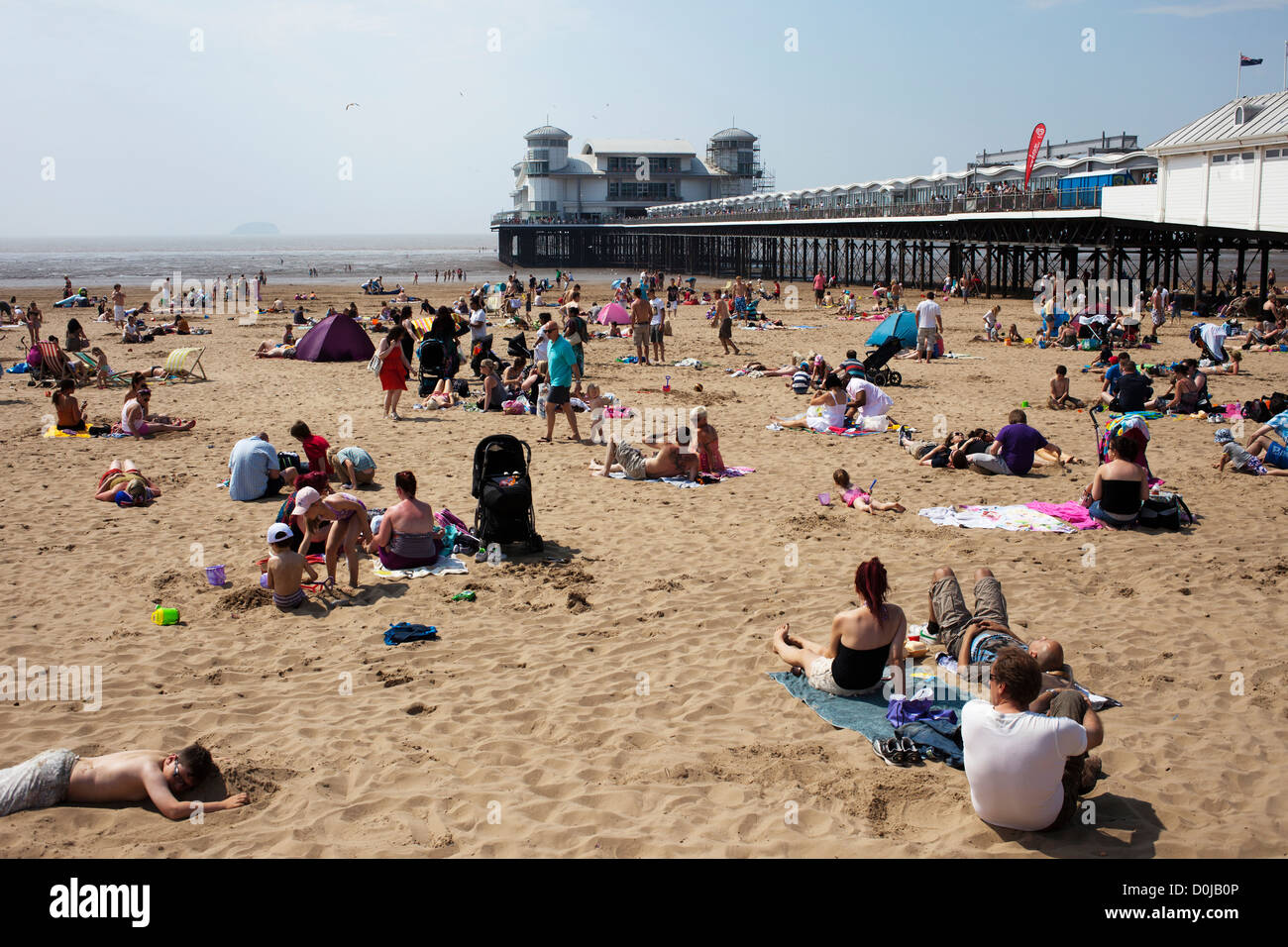 A packed beach at Weston Super Mare. Stock Photo