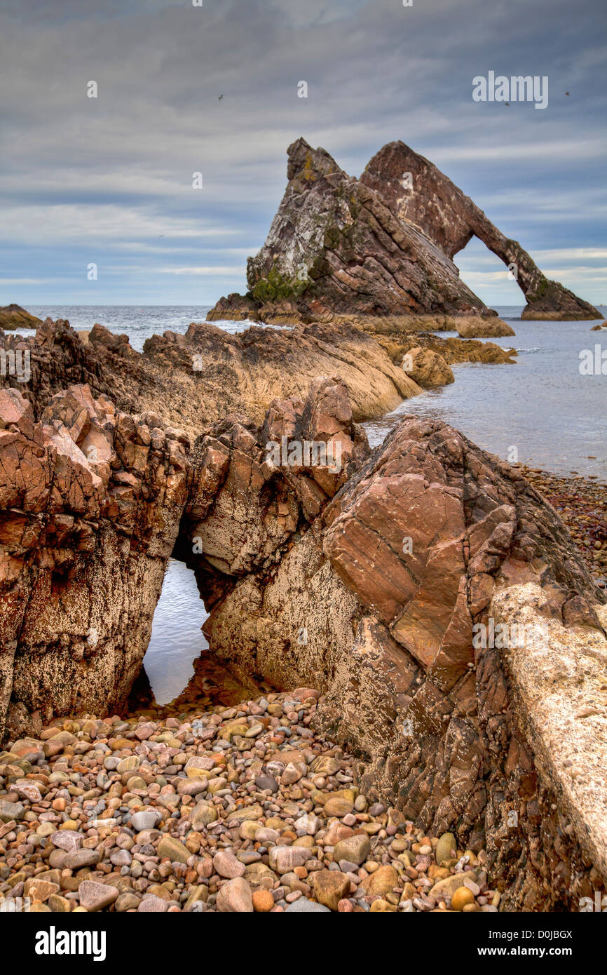 The Bow Fiddle Rock at Findochty. Stock Photo