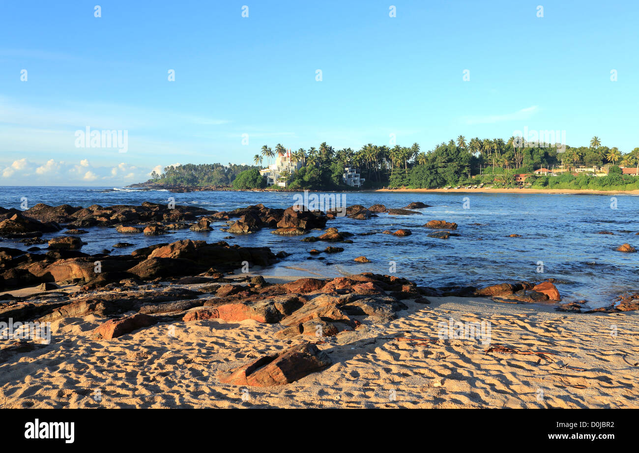 Coastline and sandy beach at Tangalle on the south coast of Sri Lanka. Stock Photo
