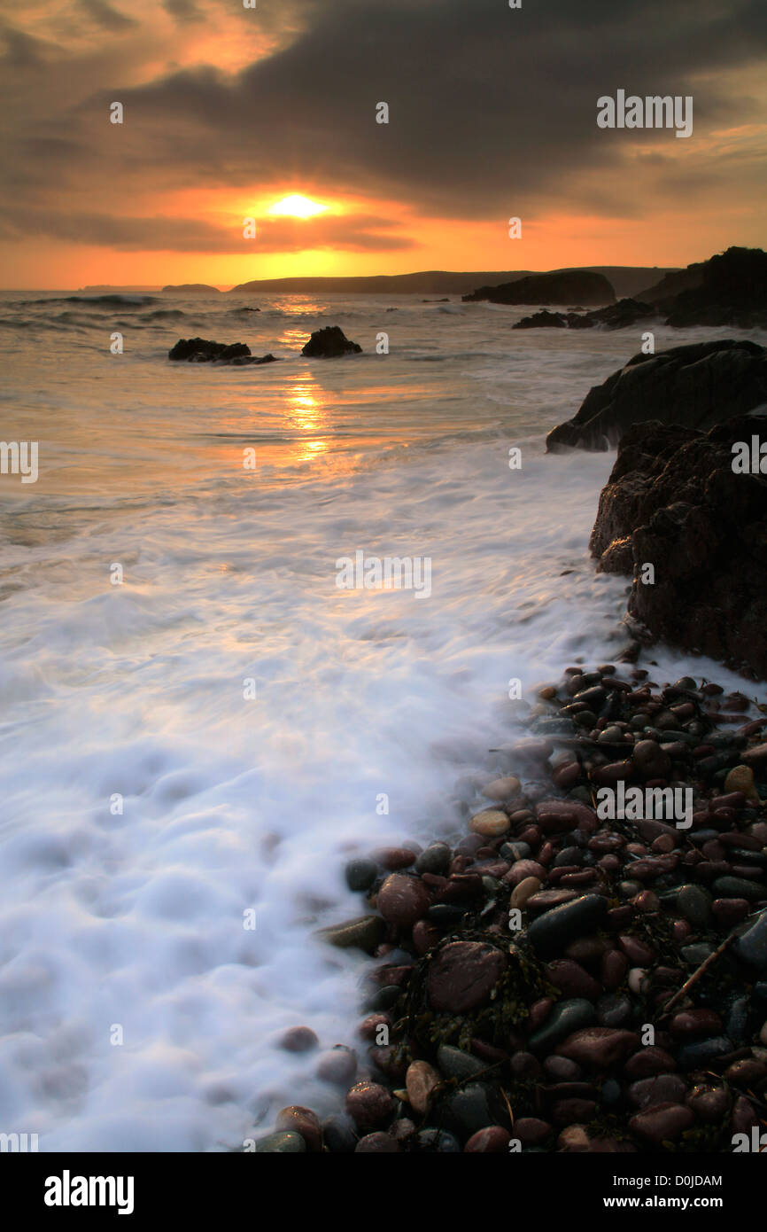 A view across Fresh Water Bay on the south coast of the Pembrokeshire National Park in Wales. Stock Photo