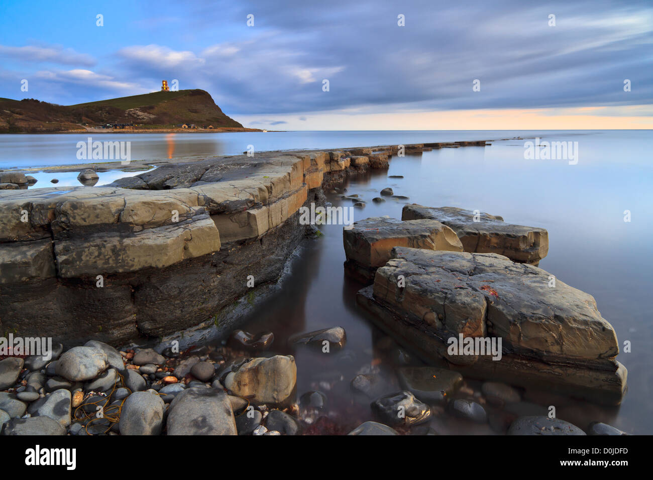 A view toward the still waters of Kimmeridge Bay in Dorset. Stock Photo