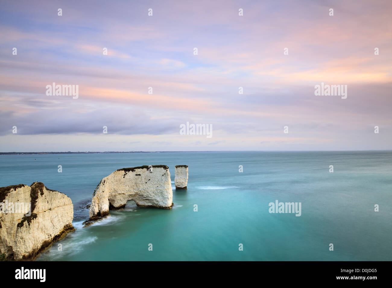 A view along Old Harry Rocks near Swanage on the Dorset coast. Stock Photo