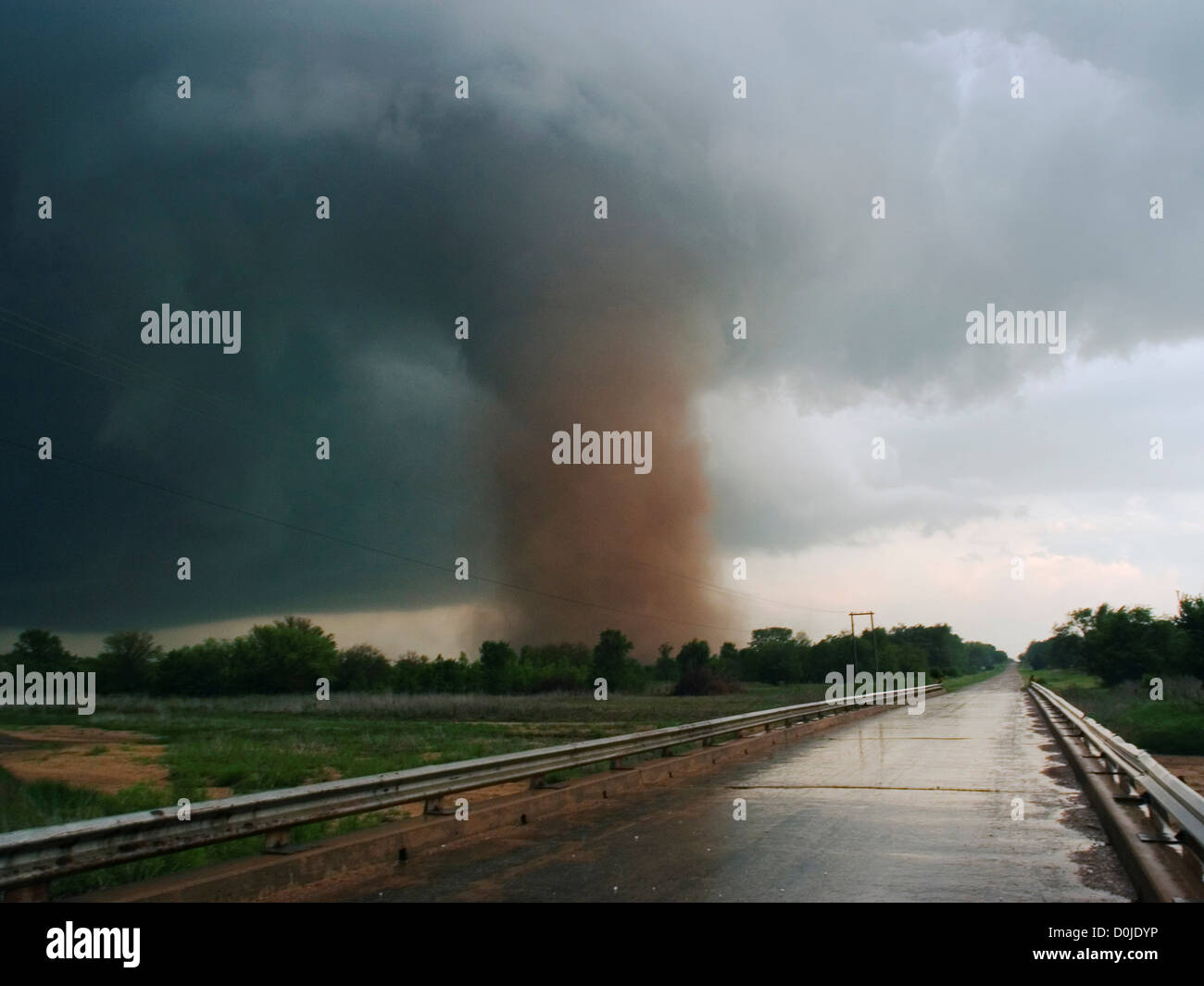 Tornado with Debris-Filled Vortex Stock Photo