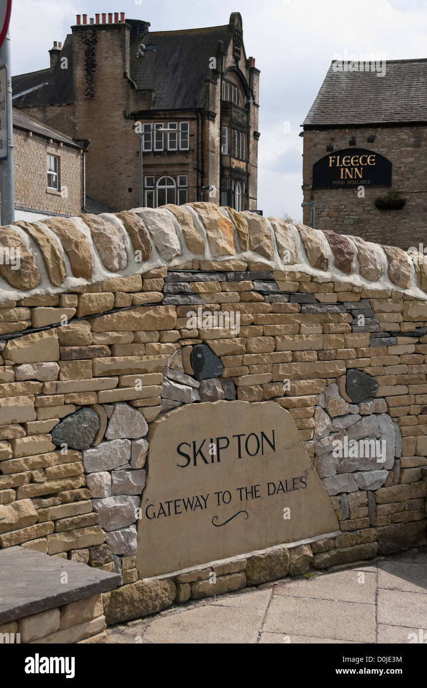 Skipton Gateway to the Dales sign at Skipton bus station. Stock Photo