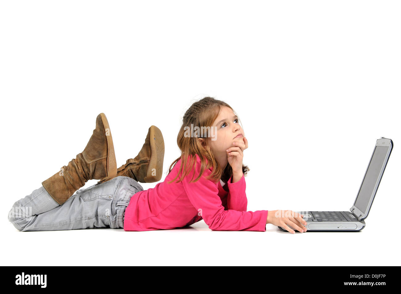 Young girl posing with laptop isolated in white Stock Photo - Alamy