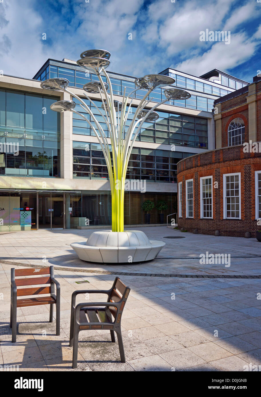 Seating and lights in St John's Square in Clerkenwell. Stock Photo