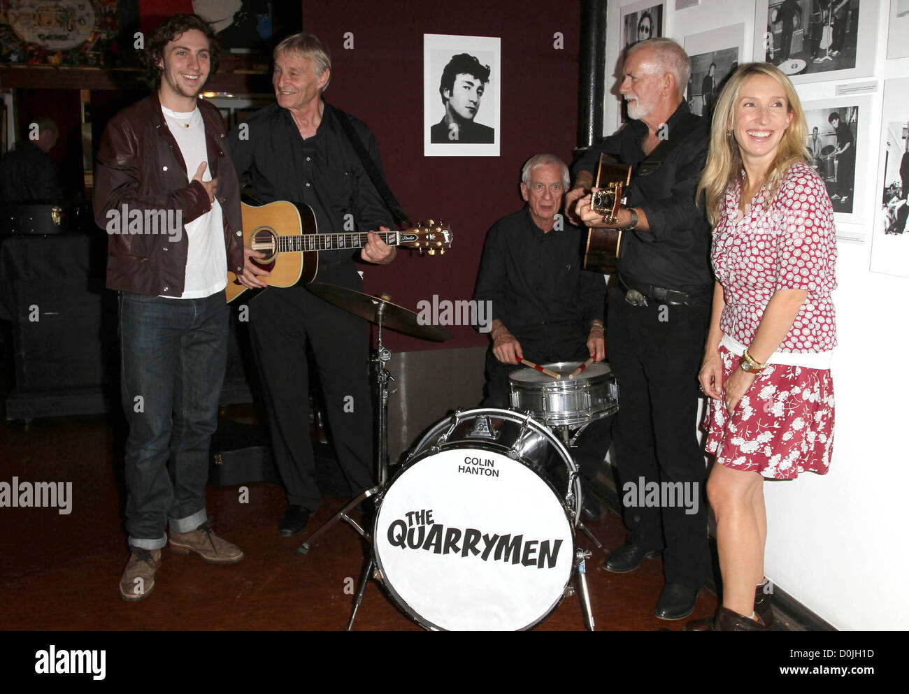 The Quarrymen' Rod Davis, Len Garry and Colin Hanton with Aaron Johnson and Sam Taylor-Wood The launch of 'This Boy: John Stock Photo